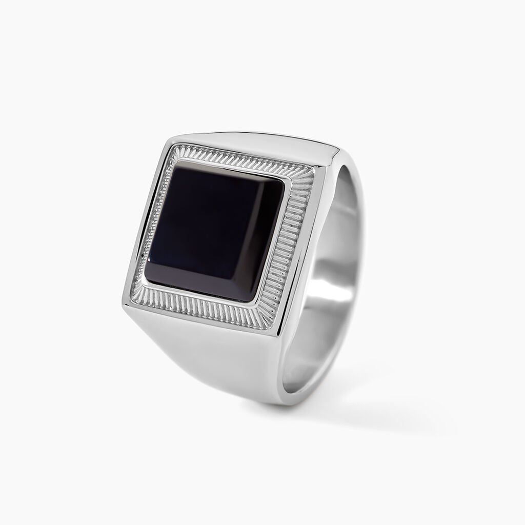 Chevali&egrave;re Exode Acier Blanc Onyx - Bagues solitaires Homme | Histoire d&rsquo;Or