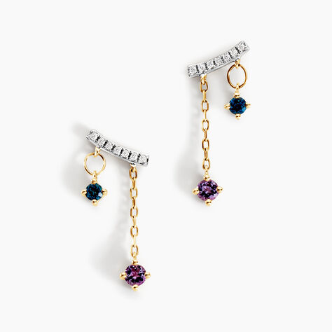 Boucles D'oreilles Pendantes Universe Or Jaune Améthyste Topaze Oxyde - Boucles d'oreilles pendantes Femme | Histoire d’Or