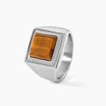Chevali&egrave;re Exode Acier Blanc Oeil De Tigre - Bagues solitaires Homme | Histoire d&rsquo;Or
