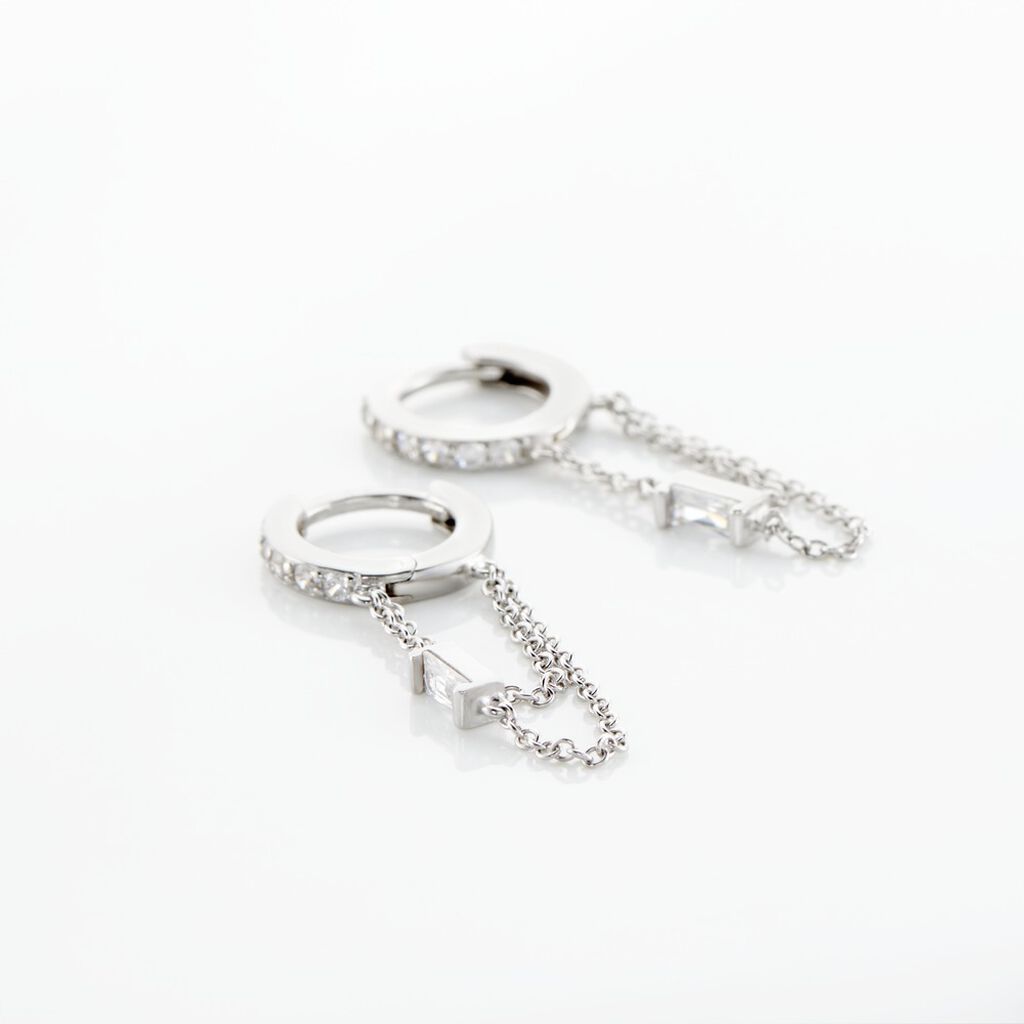Cr&eacute;ole Argent Blanc Javier Oxydes De Zirconium - Boucles d'oreilles cr&eacute;oles Femme | Histoire d&rsquo;Or