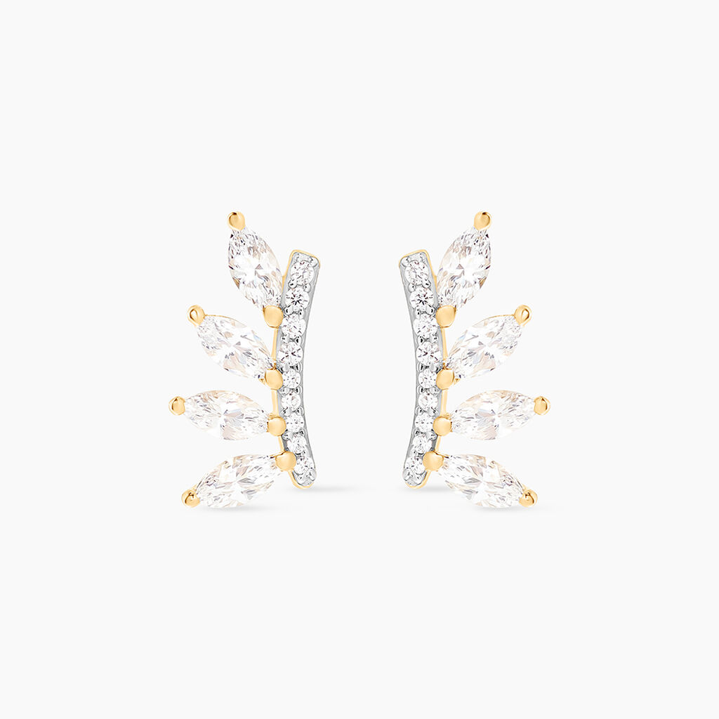 Boucles D'oreilles Puces Tiara Or Jaune Oxyde De Zirconium - Clous d'oreilles Femme | Histoire d’Or