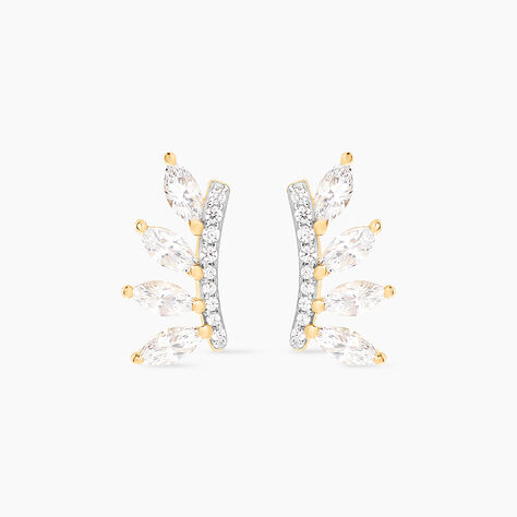 Boucles D'oreilles Puces Tiara Or Jaune Oxyde De Zirconium - Clous d'oreilles Femme | Histoire d’Or
