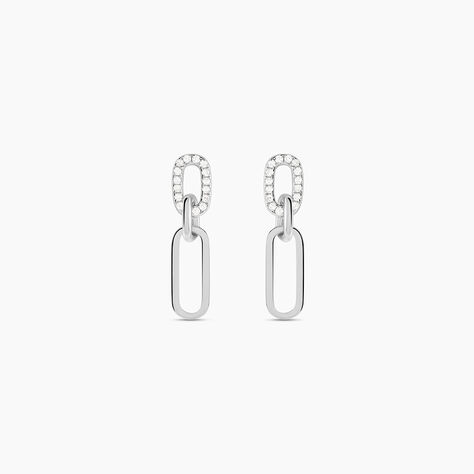 Boucles D'oreilles Pendantes Trait D'union Argent Blanc Oxyde - Boucles d'oreilles fantaisie Femme | Histoire d&rsquo;Or