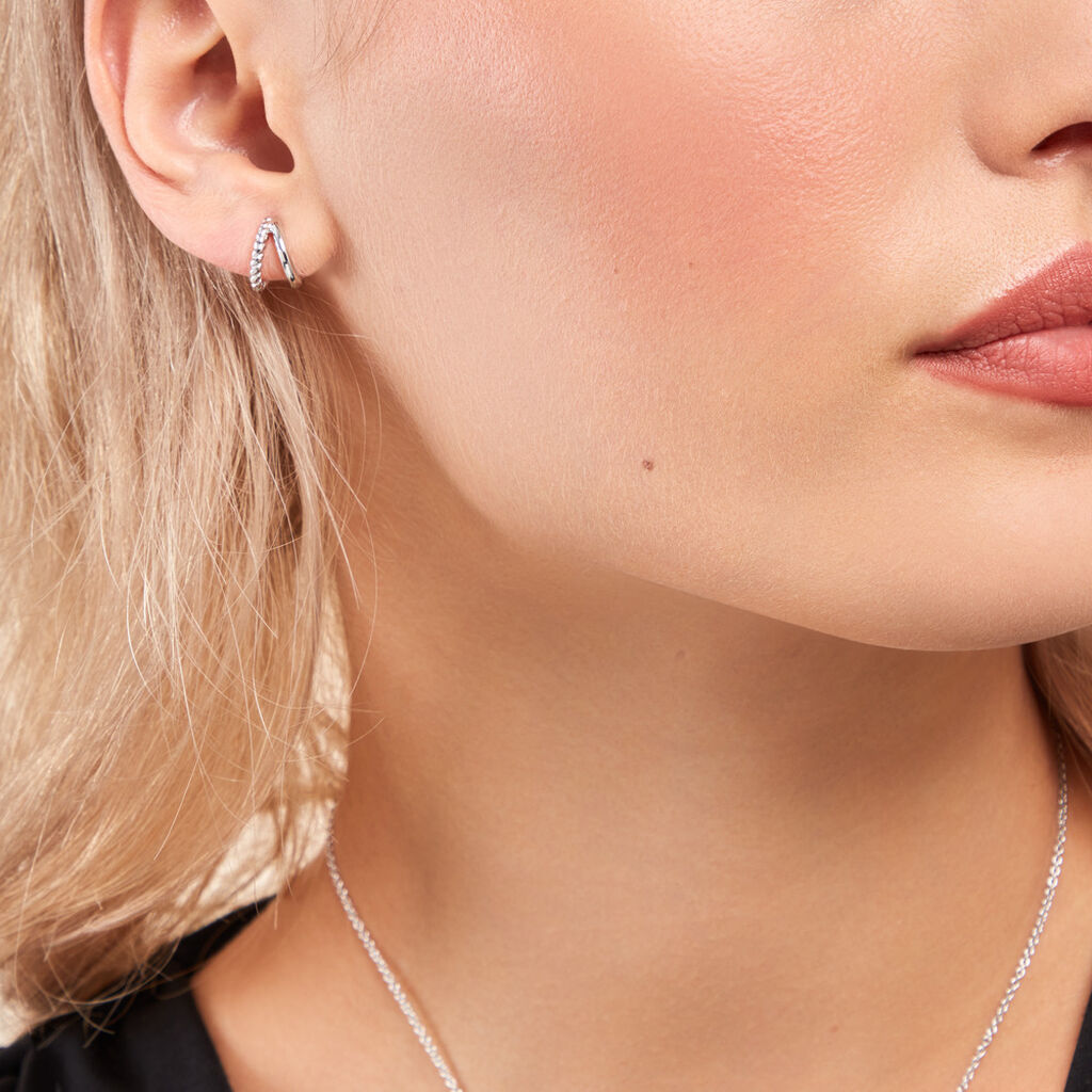Créoles Two Argent Blanc - Boucles d'oreilles créoles Femme | Histoire d’Or
