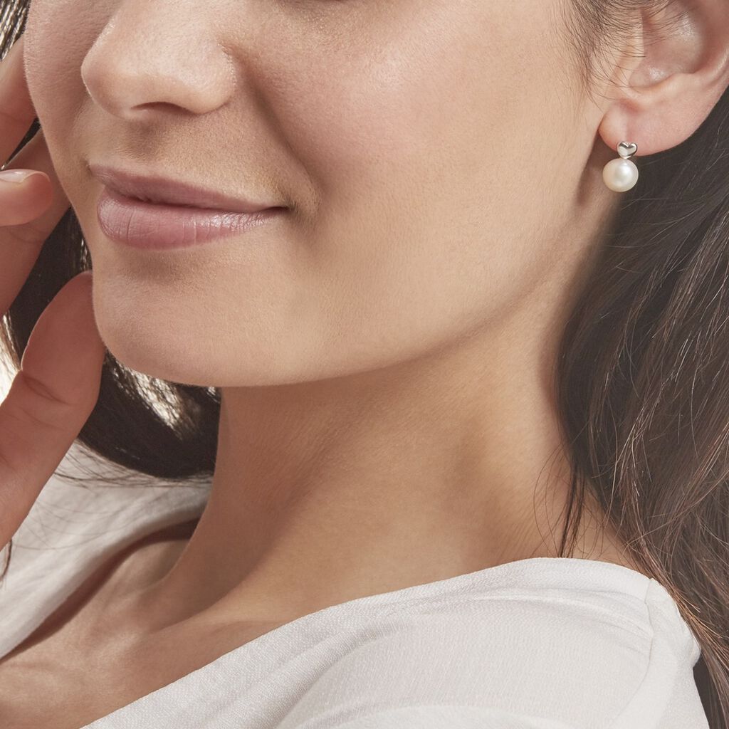Boucles D'oreilles Pendantes Lorella Argent Blanc Perle De Culture - Boucles d'oreilles fantaisie Femme | Histoire d’Or