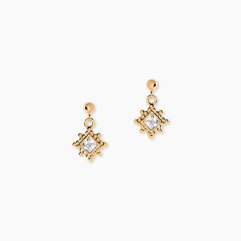 Boucles D'oreilles Pendantes Bobbie Plaqu&eacute; Or Jaune Oxyde De Zirconium - Boucles d'oreilles empierr&eacute;es Femme | Histoire d&rsquo;Or