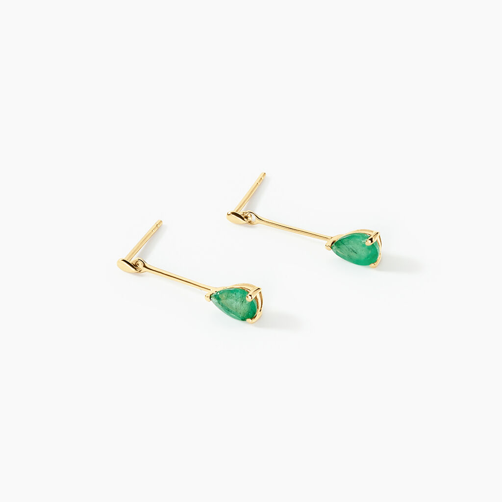 Boucles D'oreilles Pendantes Goutte Or Jaune Emeraude - Boucles d'oreilles pendantes Femme | Histoire d’Or