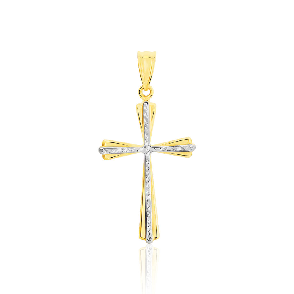 Pendentif Benny Croix Ciselee Or Bicolore