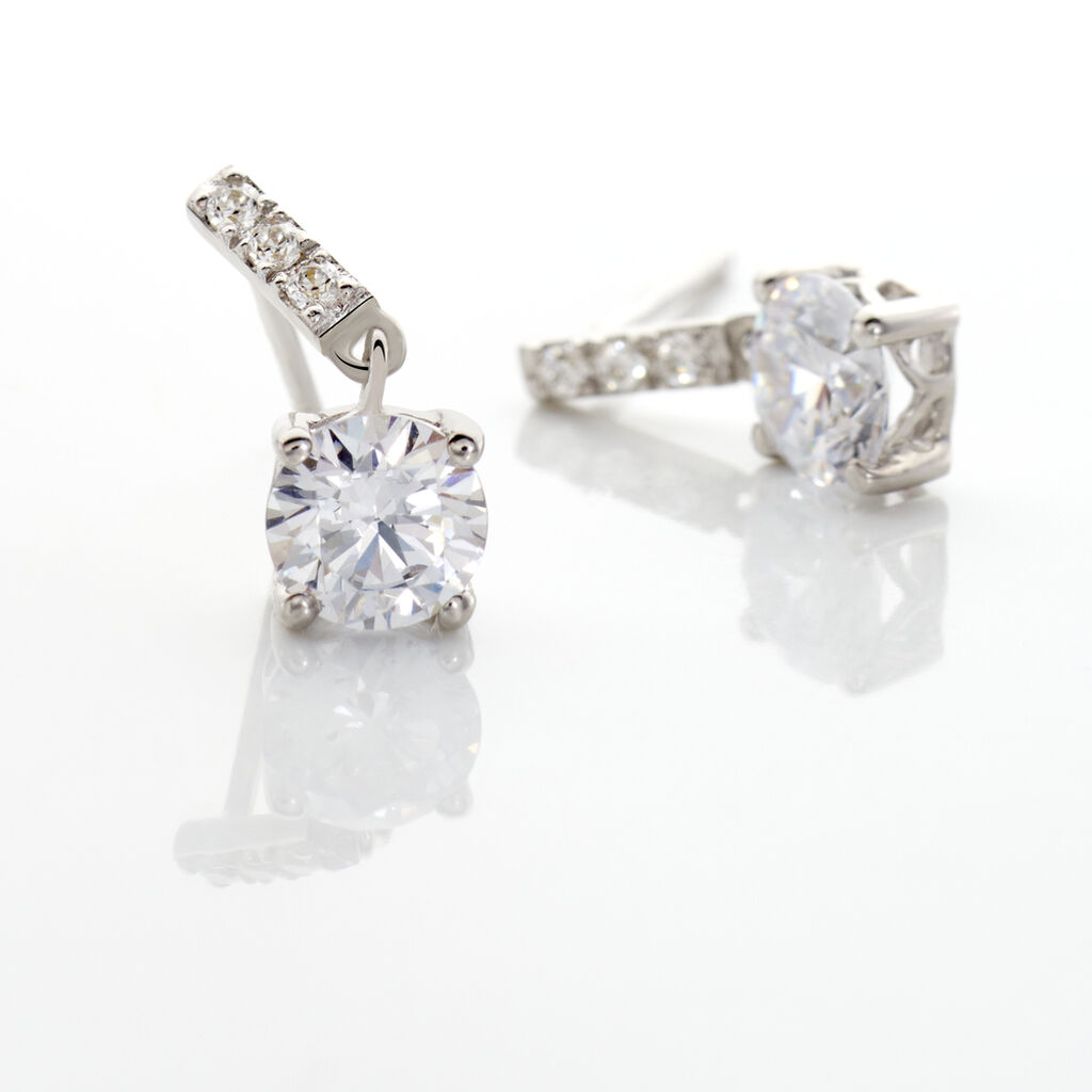 Boucles D'oreilles Pendantes Paciane Or Blanc Oxyde De Zirconium - Boucles d'oreilles pendantes Femme | Histoire d&rsquo;Or