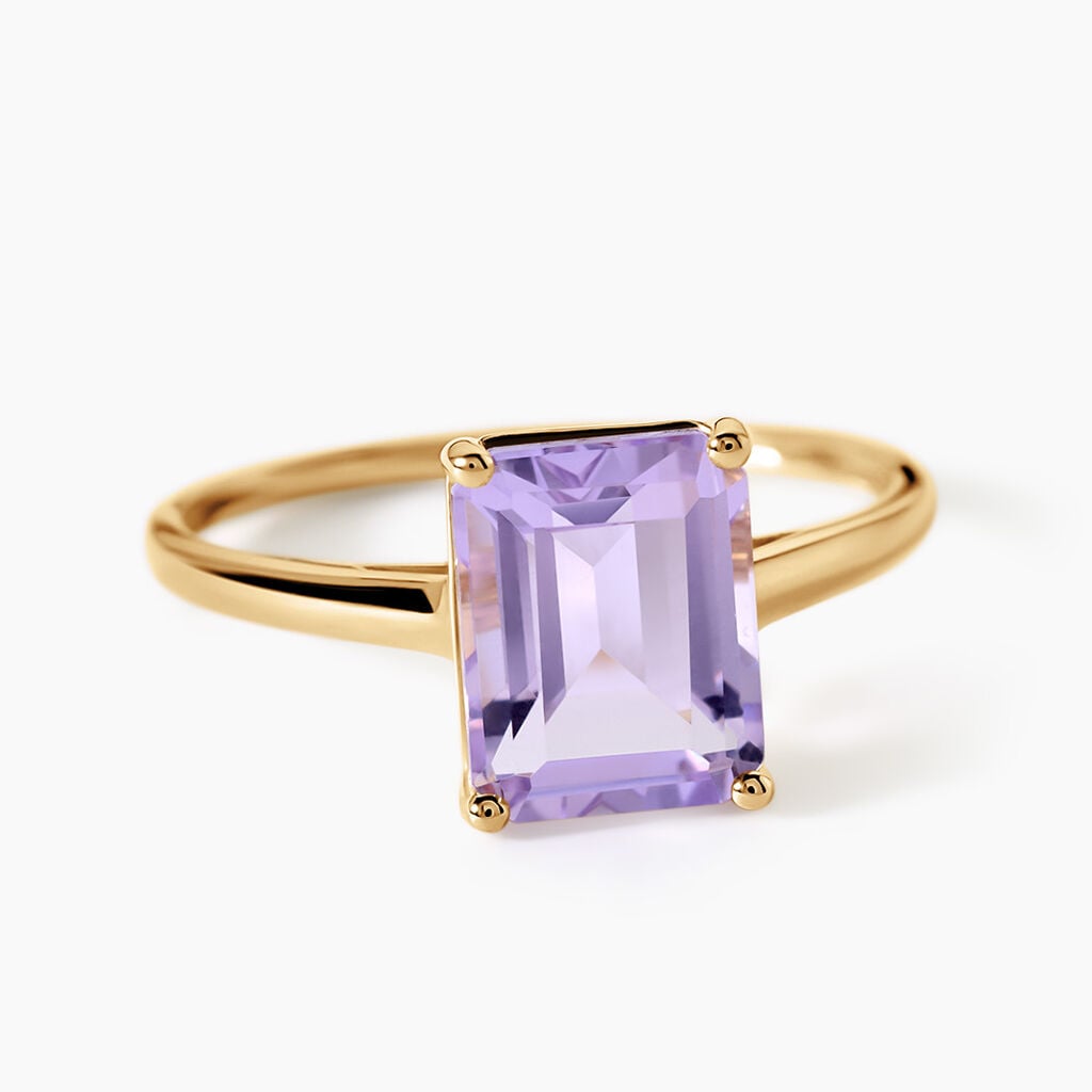 Bague Faraj Argent Dor&eacute; A L'Or 750/1000 Am&eacute;thyste - Bagues solitaires Femme | Histoire d&rsquo;Or