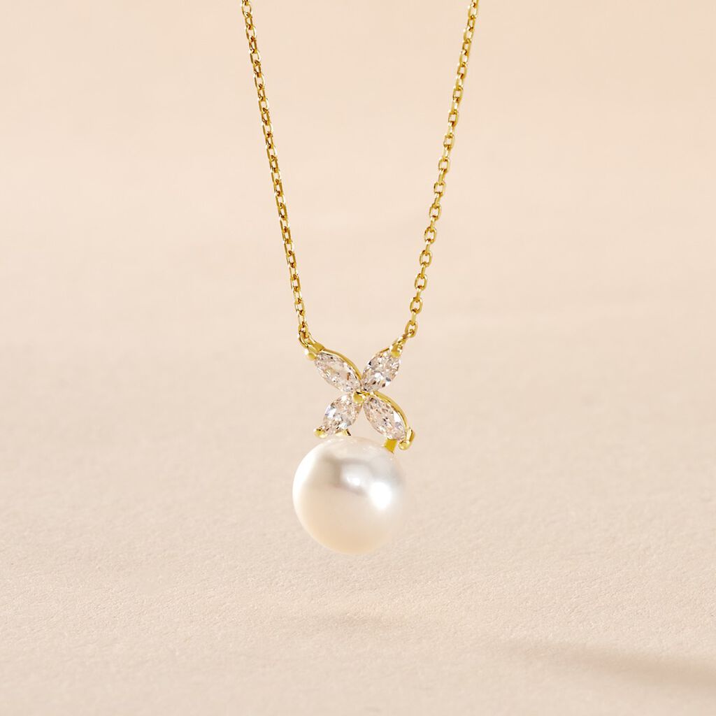 Collier Norah Or Jaune Perle De Culture Et Oxyde De Zirconium - Colliers Femme | Histoire d&rsquo;Or