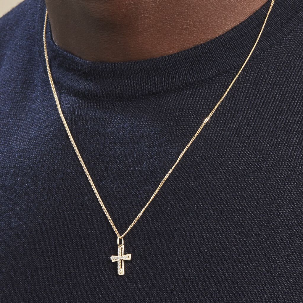 Pendentif Canice Croix Or Jaune Oxyde De Zirconium - Pendentifs Baptême Famille | Histoire d’Or