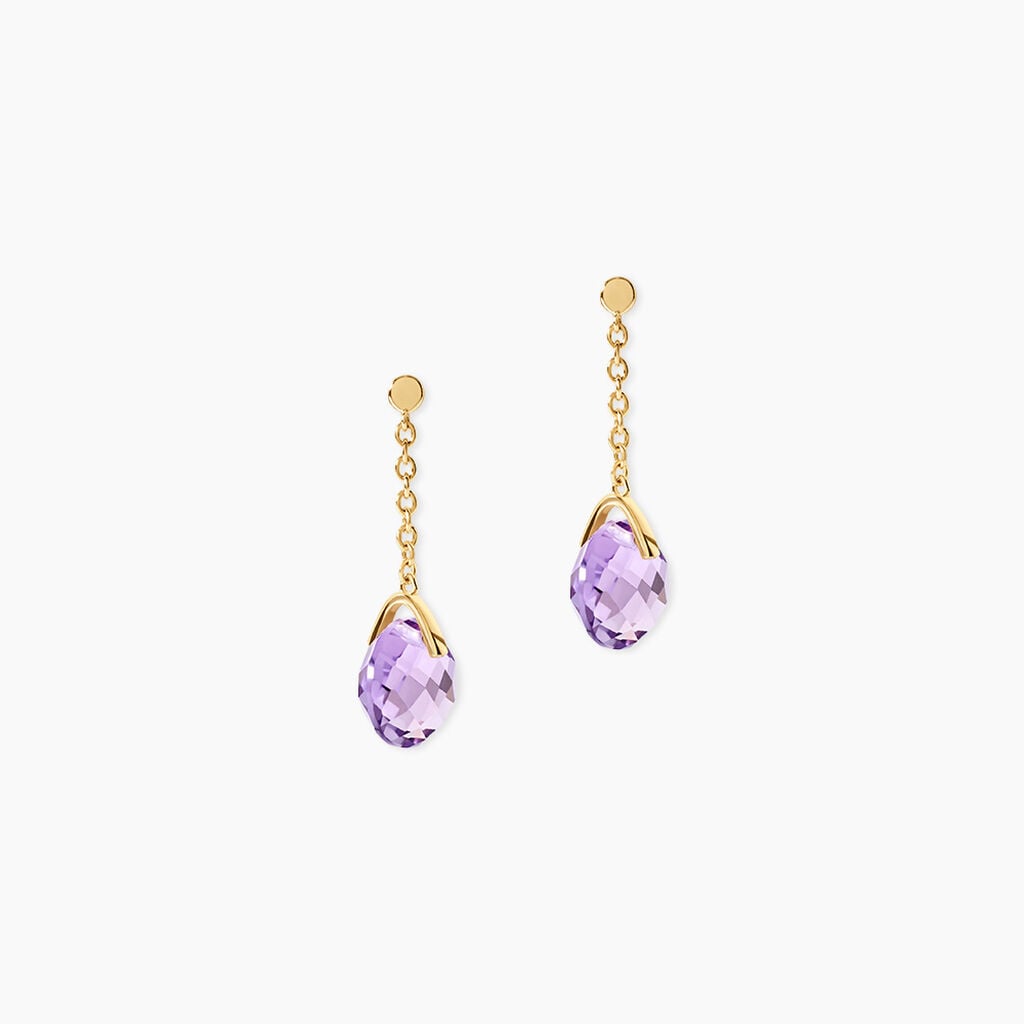 Boucles D'Oreilles Pendantes Ludmille Argent Dor&eacute; A L'Or 750/1000 Am&eacute;thyste - Boucles d'oreilles pendantes Femme | Histoire d&rsquo;Or