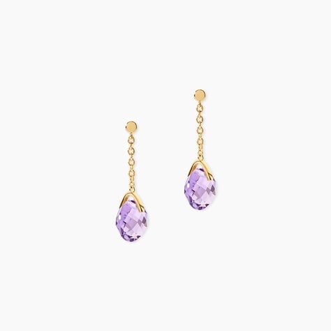 Boucles D'Oreilles Pendantes Ludmille Argent Dor&eacute; A L'Or 750/1000 Am&eacute;thyste - Boucles d'oreilles pendantes Femme | Histoire d&rsquo;Or
