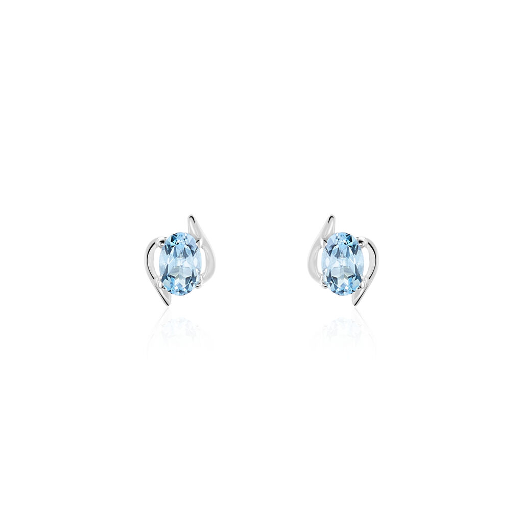 Boucles D'oreilles Puces Vrille Ovale Or Blanc Topaze - Clous d'oreilles Femme | Histoire d’Or