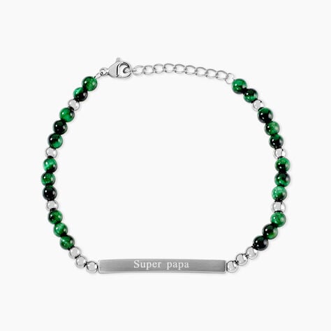 Bracelet Identit&eacute; Acier Blanc Boules Sebastino Agate - Bracelets Lithoth&eacute;rapie Homme | Histoire d&rsquo;Or