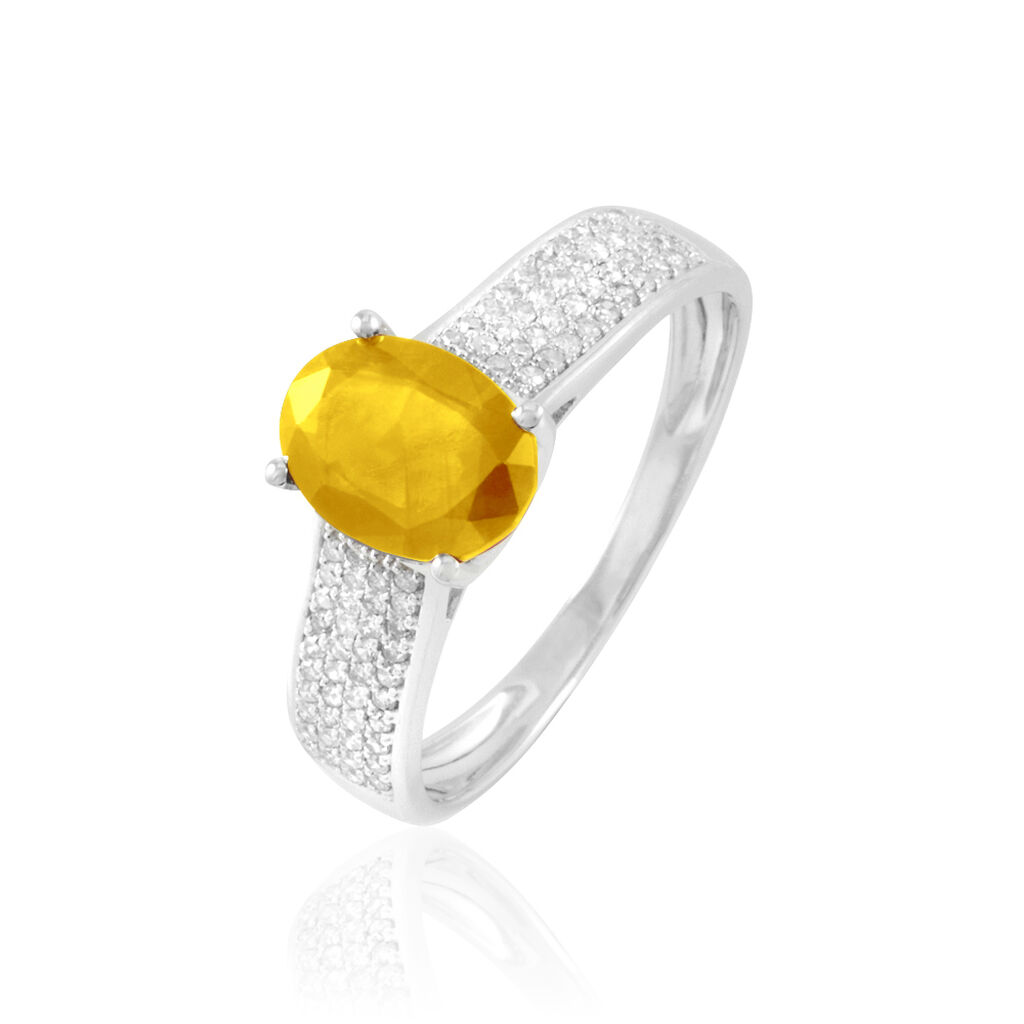 Bague Crista Or Blanc Citrine Et Diamant - Bagues solitaires Femme | Histoire d&rsquo;Or