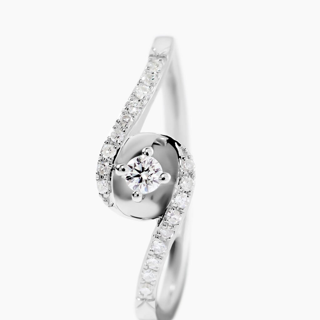 Bague Vrille Accompagnee Or Blanc Diamant - Bagues solitaires Femme | Histoire d&rsquo;Or