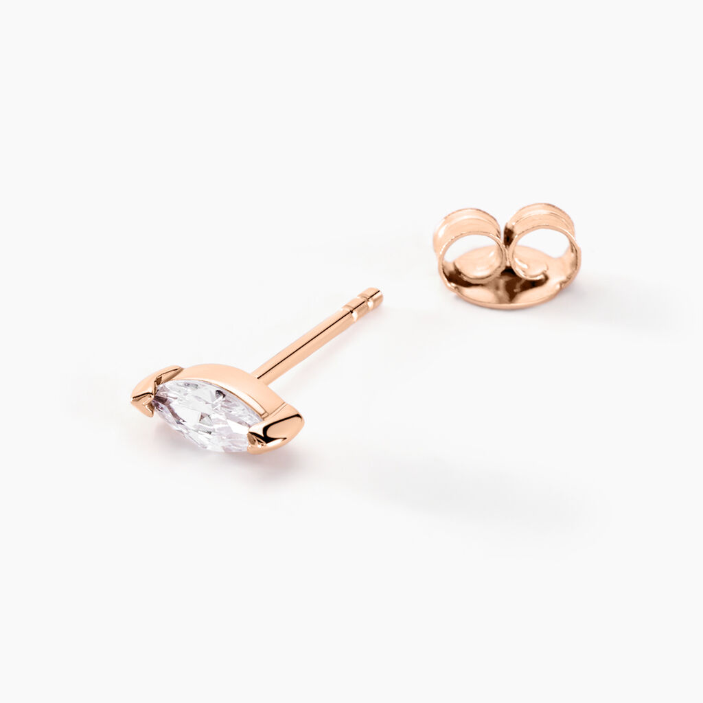 Boucles D'oreilles Puces Navette Argent Rose Oxyde De Zirconium - Boucles d'oreilles fantaisie Femme | Histoire d’Or
