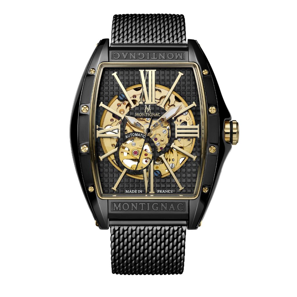 Montre Montignac Tonneau Automatique Noir - Id&eacute;es cadeaux Homme | Histoire d&rsquo;Or