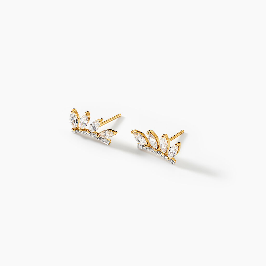 Boucles D'oreilles Puces Tiara Or Jaune Oxyde De Zirconium - Clous d'oreilles Femme | Histoire d’Or