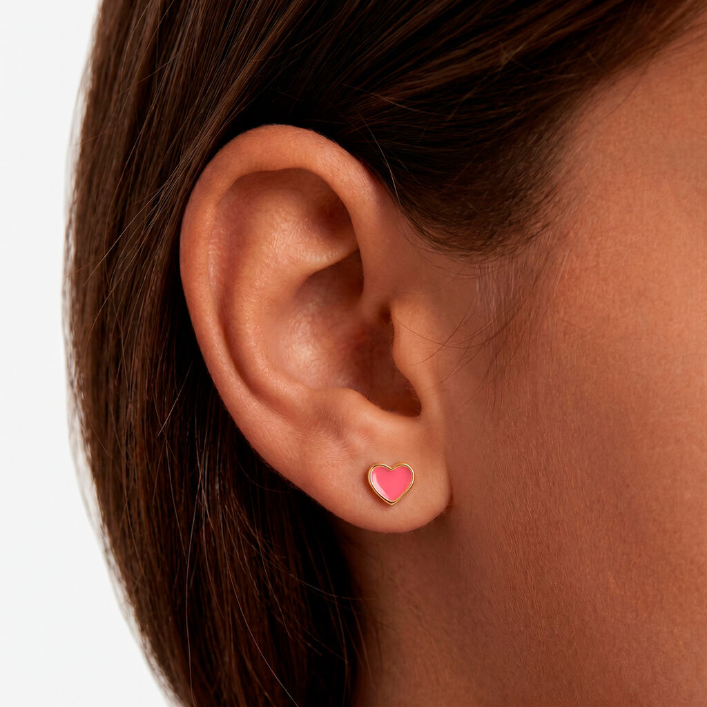 Boucles D'oreilles Puces Coeurs Or Jaune - Clous d'oreilles Enfant | Histoire d&rsquo;Or