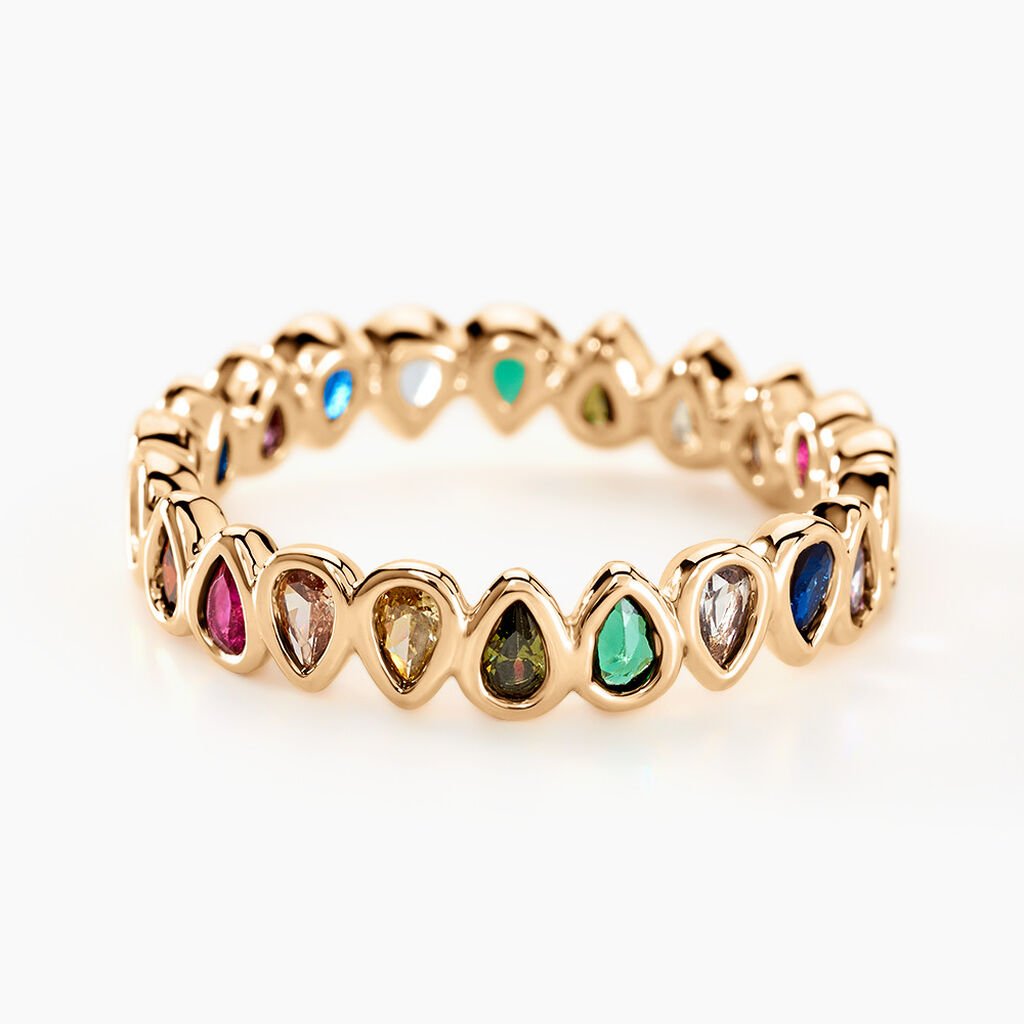Bague Plaqu&eacute; Or Jaune Ethem Anneau Pierres Multicolores - Bagues avec pierre Femme | Histoire d&rsquo;Or