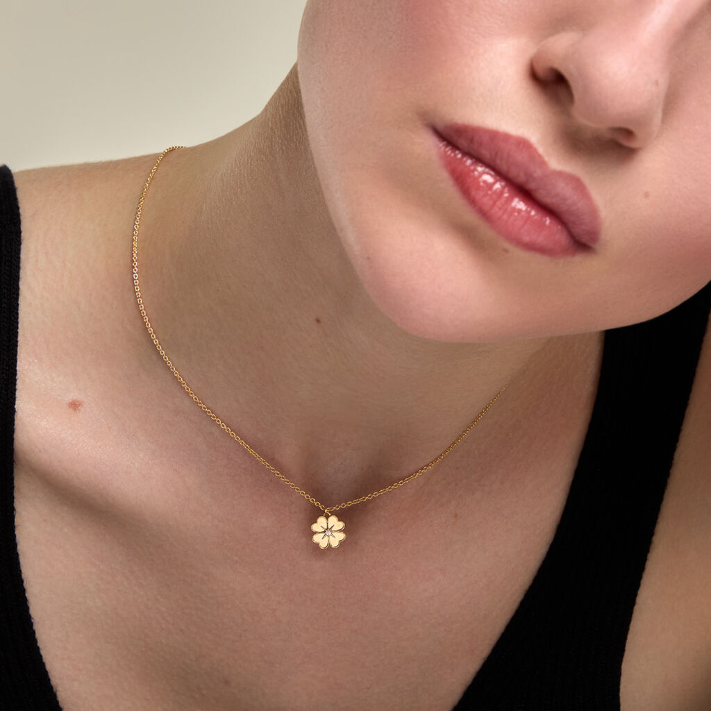 Collier Nacrea Argent Dor&eacute; A L'Or 750/1000 Oxyde De Zirconium - Colliers Femme | Histoire d&rsquo;Or