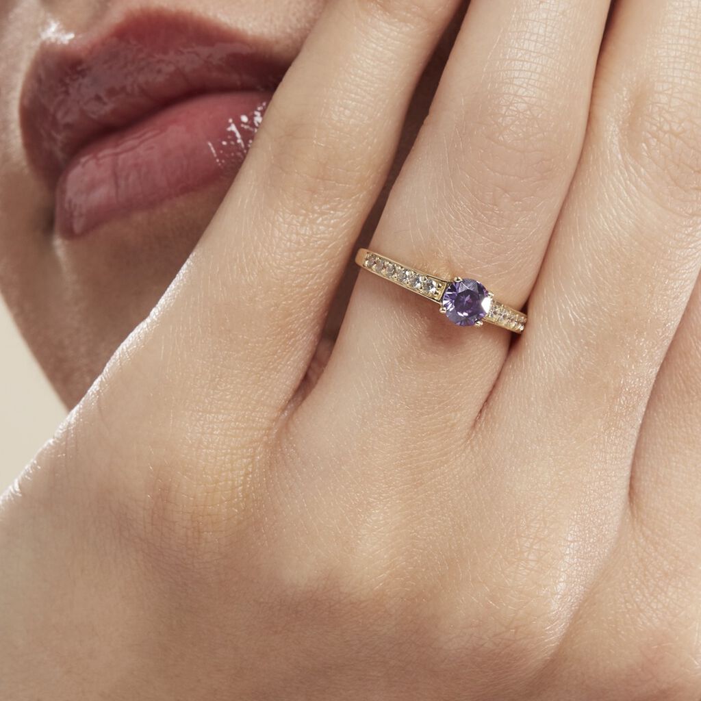 Bague Carrol Or Jaune Améthyste Oxyde De Zirconium - Bagues solitaires Femme | Histoire d’Or
