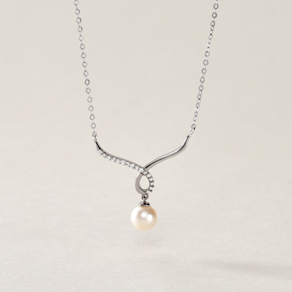 Collier Or Blanc Proximae Perle De Culture Oxydes De Zirconium - Colliers Femme | Histoire d&rsquo;Or