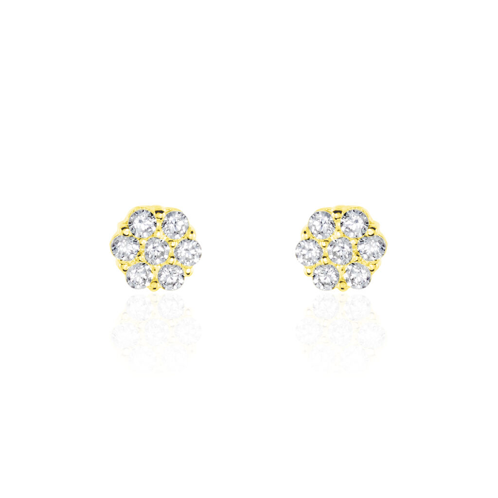 Boucles D'oreilles Puces Eleanor Fleur Or Jaune Oxyde De Zirconium - Clous d'oreilles Femme | Histoire d&rsquo;Or