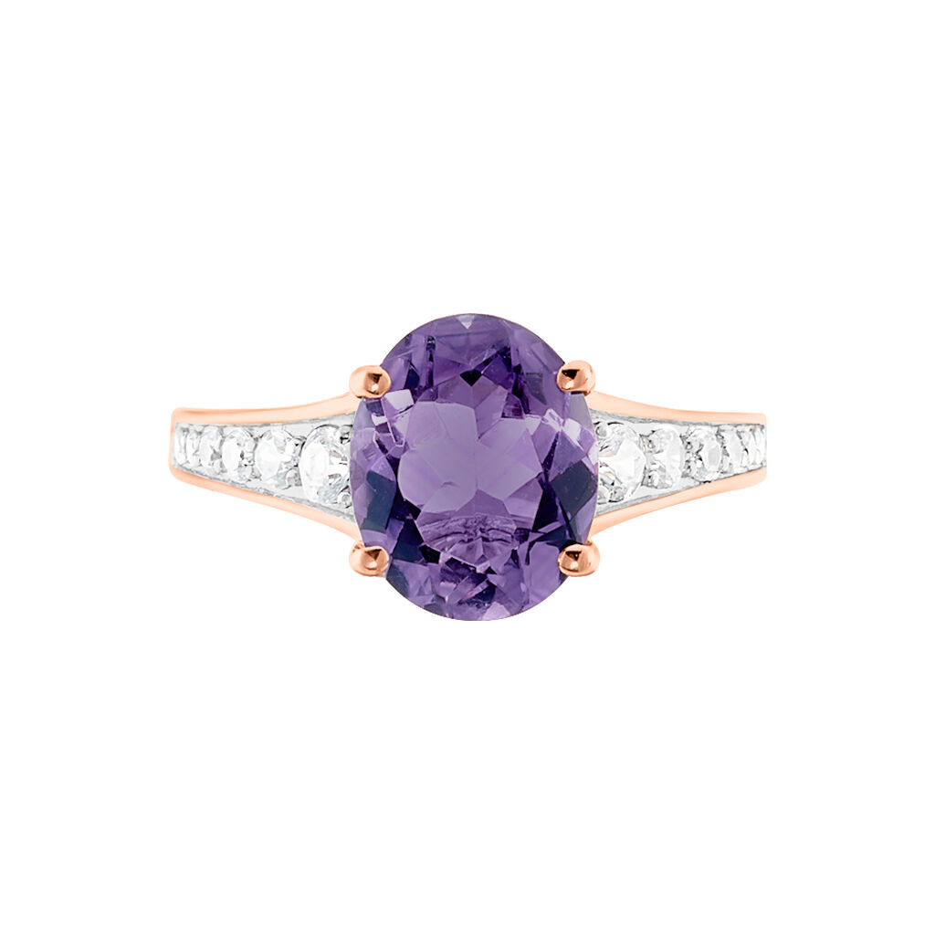Bague Marie-camille Or Rose Amethyste Et Oxyde De Zirconium - Bagues solitaires Femme | Histoire d’Or