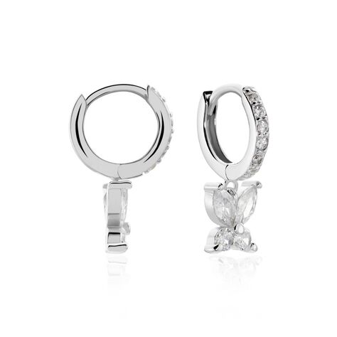 Créoles Argent Blanc Karitate Oxydes De Zirconium - Boucles d'oreilles créoles Femme | Histoire d’Or