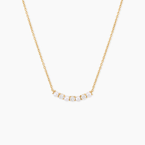 Collier Helena Argent Dor&eacute; A L'Or 750/1000 Perle De Culture Oxyde De Zirconium - Colliers Femme | Histoire d&rsquo;Or