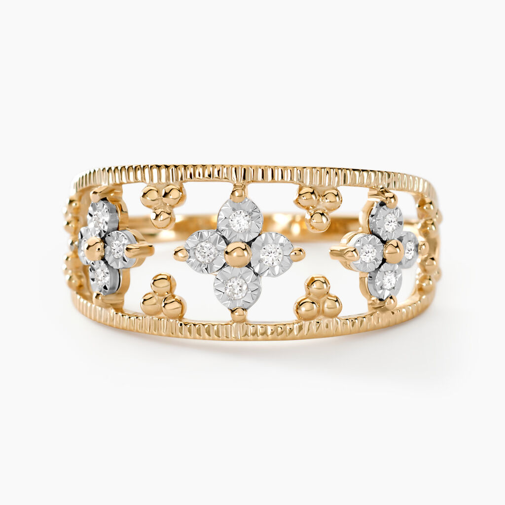 Bague Or Jaune Eternal Spring 3 Fleurs Diamants - Bagues solitaires Femme | Histoire d’Or