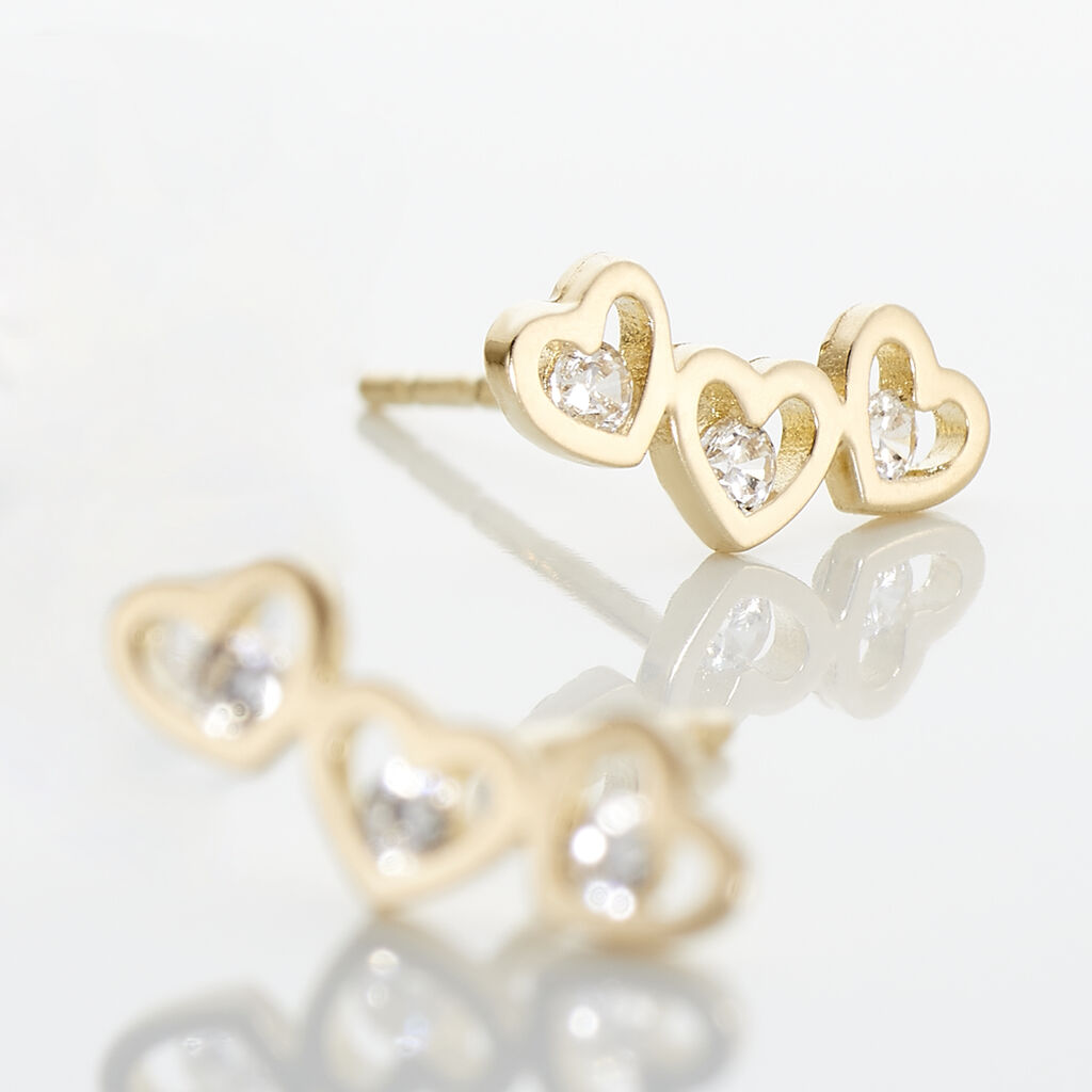 Boucles D'oreilles Puces Daria Coeur Triple Or Jaune Oxyde - Clous d'oreilles Femme | Histoire d’Or