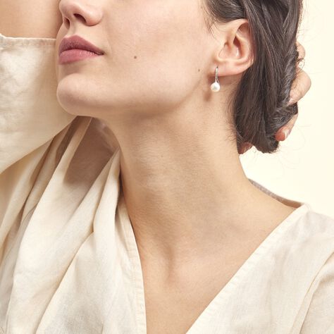 Boucles D'oreilles Pendantes Gwaldys Argent  Perle De Culture Et Oxyde - Boucles d'oreilles fantaisie Femme | Histoire d’Or