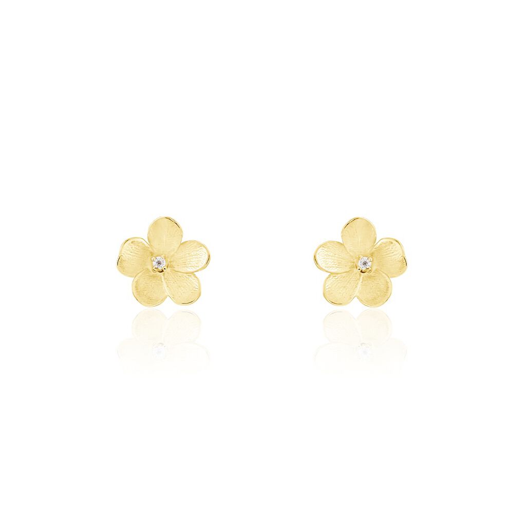 Boucles D&rsquo;oreilles Puces Sakura Love Or Jaune Oxyde De Zirconium