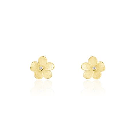 Boucles D'oreilles Puces Sakura Love Or Jaune Oxyde De Zirconium - Clous d'oreilles Femme | Histoire d’Or