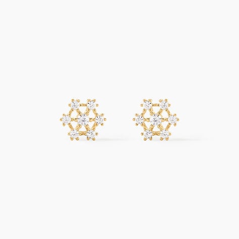 Boucles D'oreilles Puces Eileen Flocon Or Jaune Oxyde De Zirconium - Clous d'oreilles Femme | Histoire d&rsquo;Or