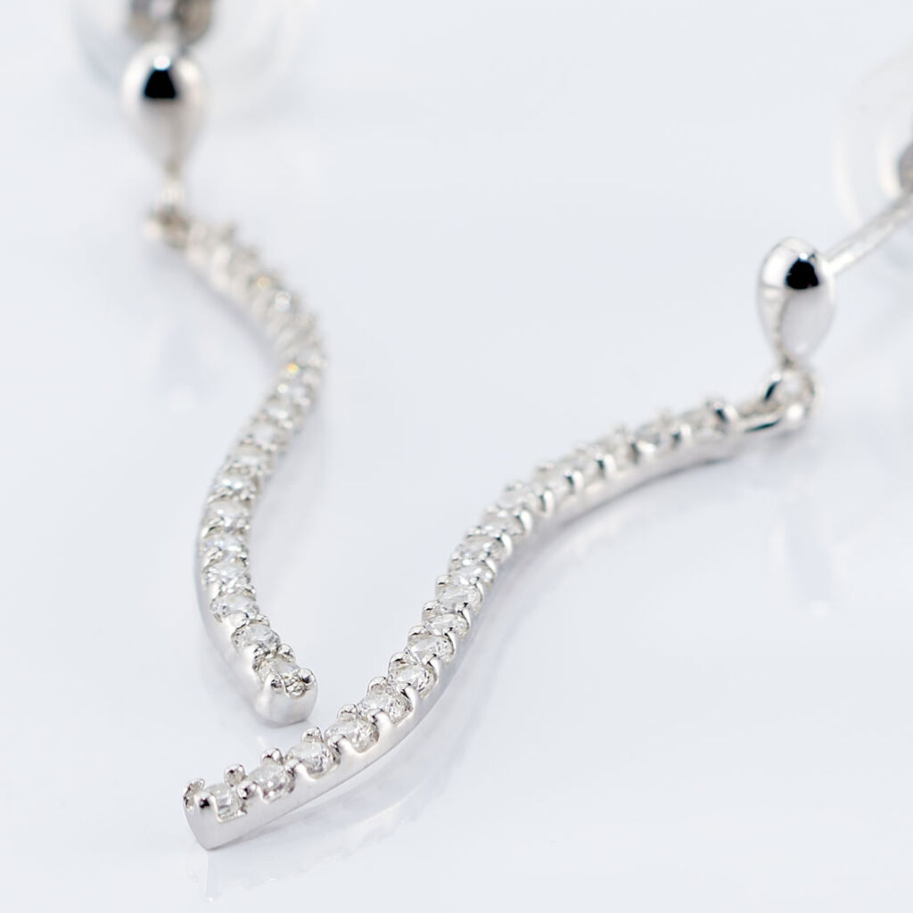 Boucles D'oreilles Pendantes Torsade Or Blanc Oxyde De Zirconium - Boucles d'oreilles pendantes Femme | Histoire d&rsquo;Or