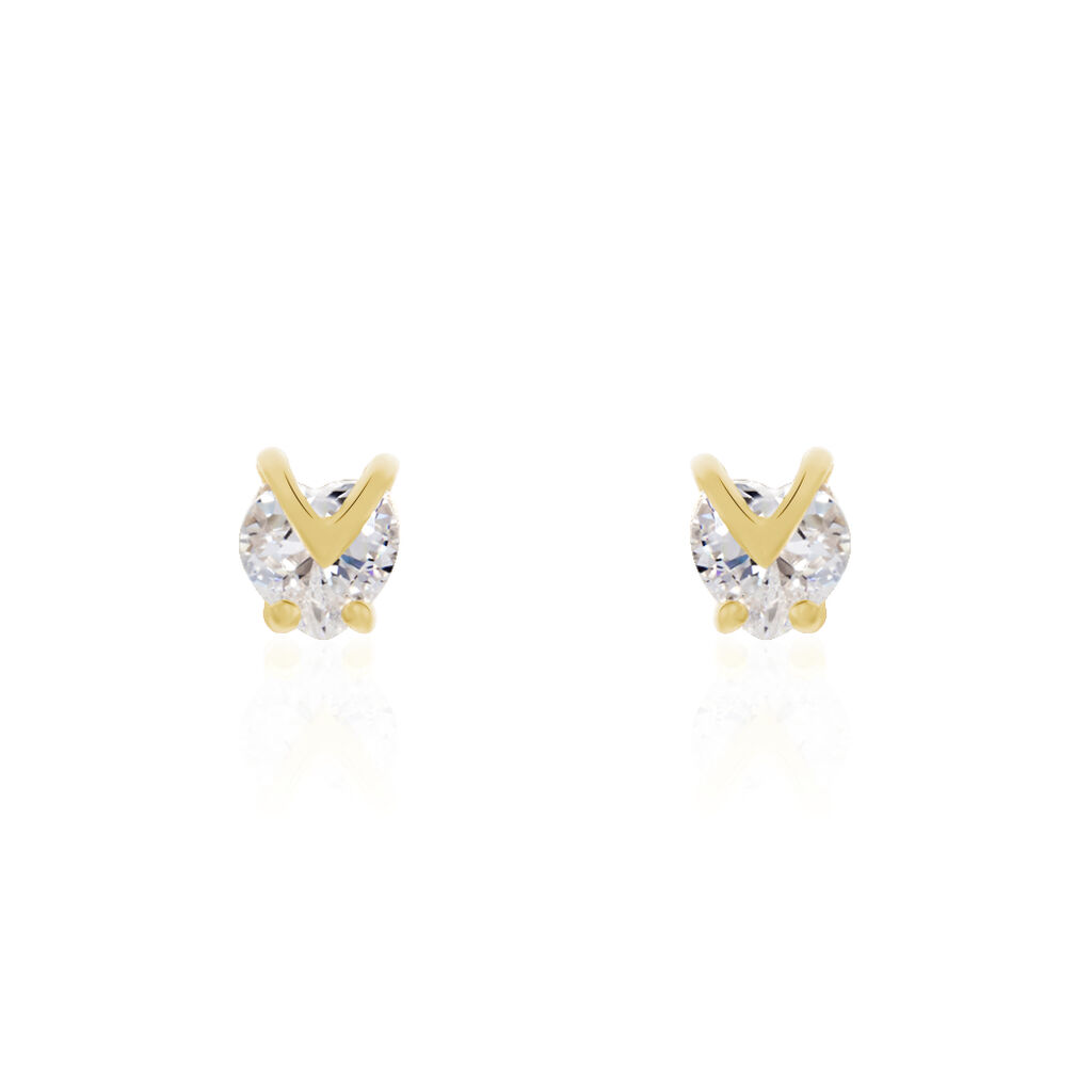 Boucles D'oreilles Puces Abelinia Plaqué Or Jaune Oxyde De Zirconium - Boucles d'oreilles fantaisie Femme | Histoire d’Or