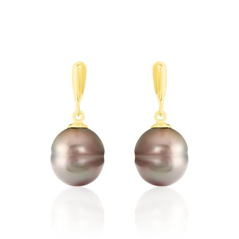 Boucles D'oreilles Pendantes Semi-baroque Or Jaune Perle De Tahiti - Boucles d'oreilles pendantes Femme | Histoire d’Or