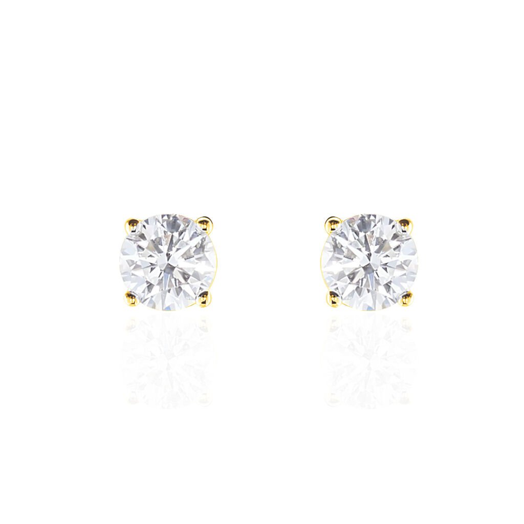Boucles D'oreilles Puces 4 Griffes Or Jaune Diamant Synthetique - Clous d'oreilles Femme | Histoire d&rsquo;Or