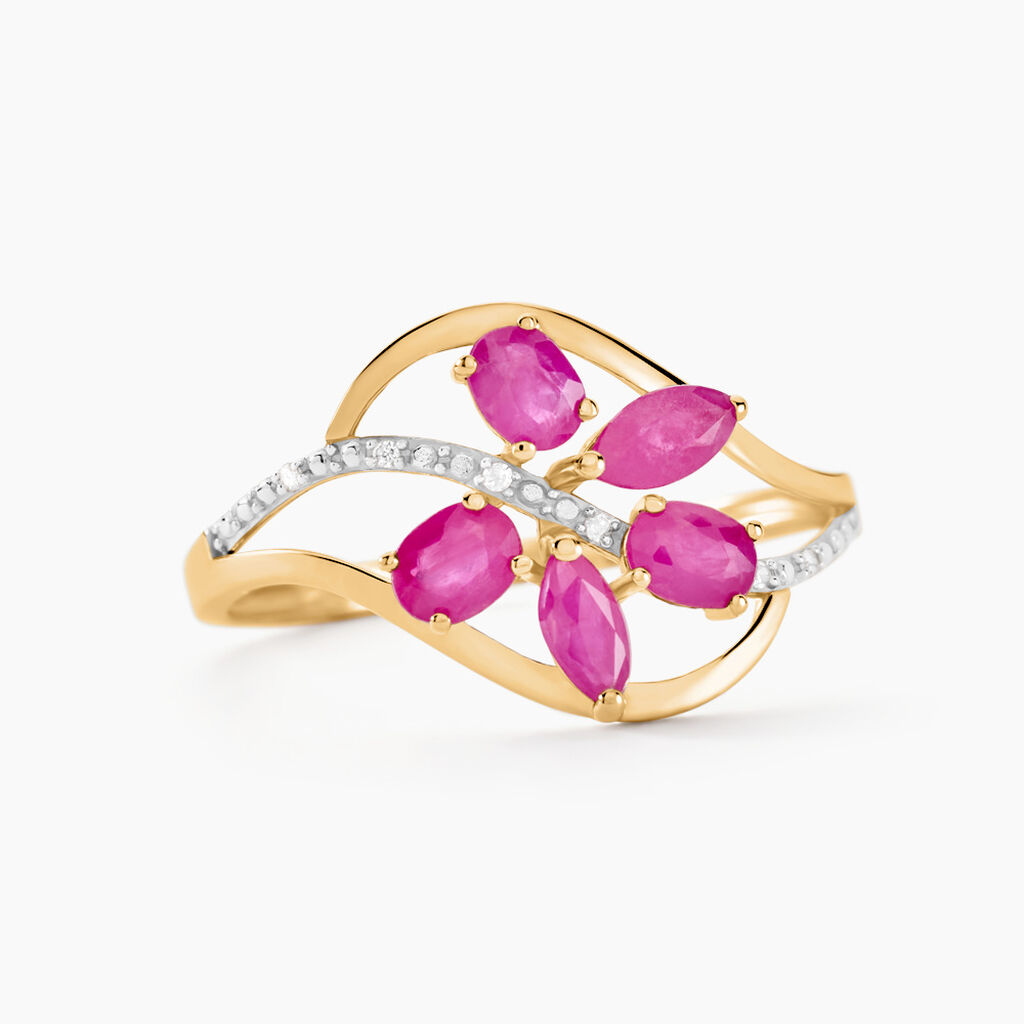 Bague Orchidee Or Bicolore Rubis Diamant - Bagues avec pierre Femme | Histoire d’Or