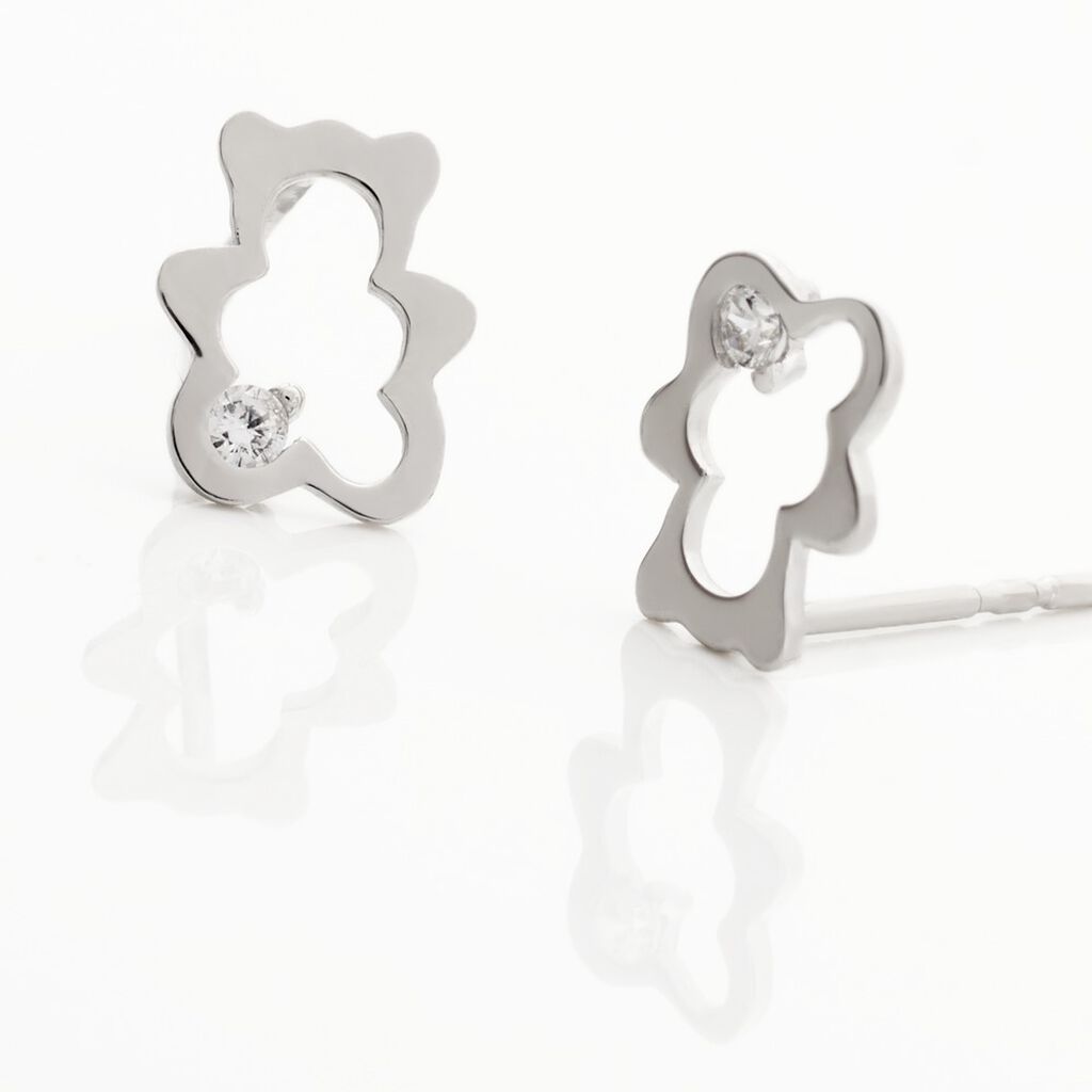 Boucles D'oreilles Puces Eusebia Ours Or Blanc Oxydes - Clous d'oreilles Enfant | Histoire d&rsquo;Or