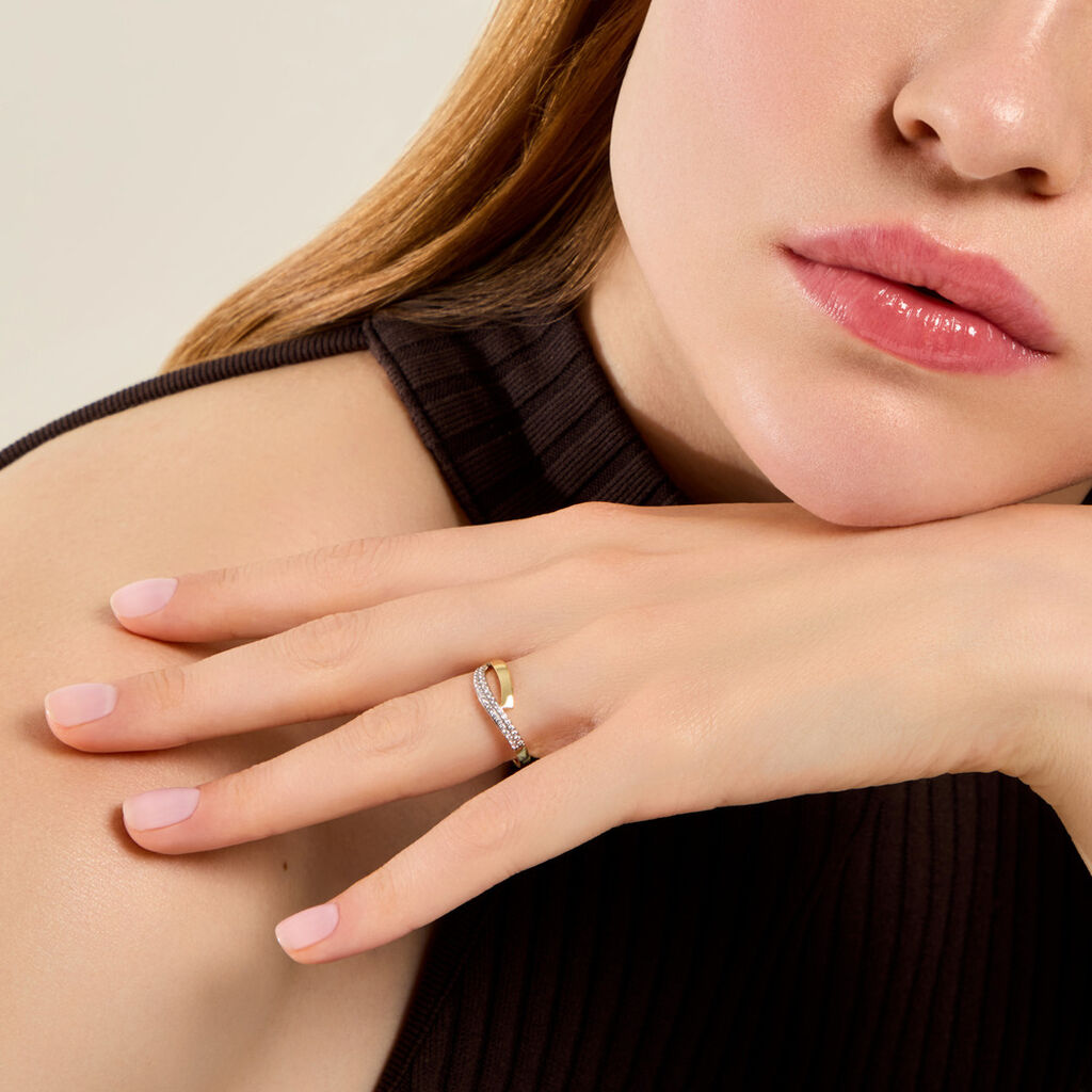 Bague Vero Argent Dor&eacute; A L'Or 750/1000 Oxyde De Zirconium - Bagues avec pierre Femme | Histoire d&rsquo;Or