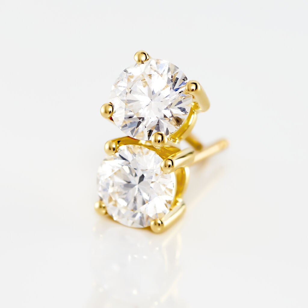 Boucles D'oreilles Puces 4 Griffes Or Jaune Diamant Synthetique - Clous d'oreilles Femme | Histoire d&rsquo;Or