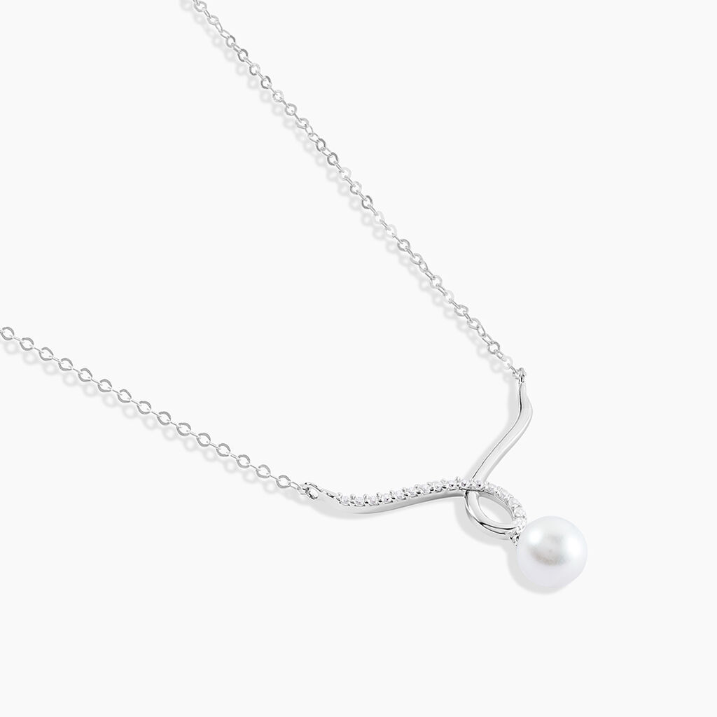 Collier Or Blanc Proximae Perle De Culture Oxydes De Zirconium - Colliers Femme | Histoire d’Or