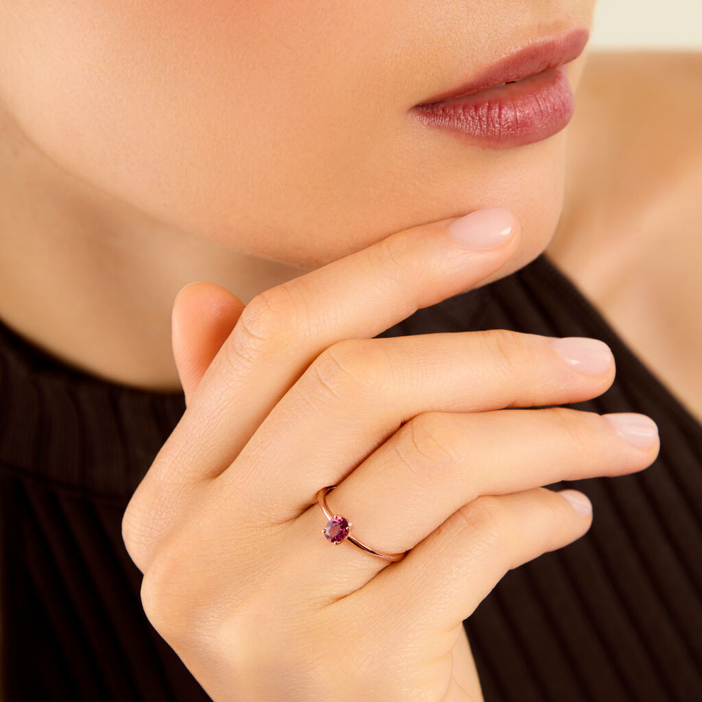 Bague Valentino Argent Dor&eacute; A L'Or 750/1000 Rhodolite - Bagues solitaires Femme | Histoire d&rsquo;Or